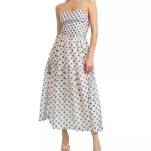 En Saison White and Blue Polka Dot Maxi Dress